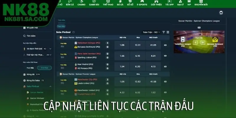 Cập nhật liên tục các trận đấu