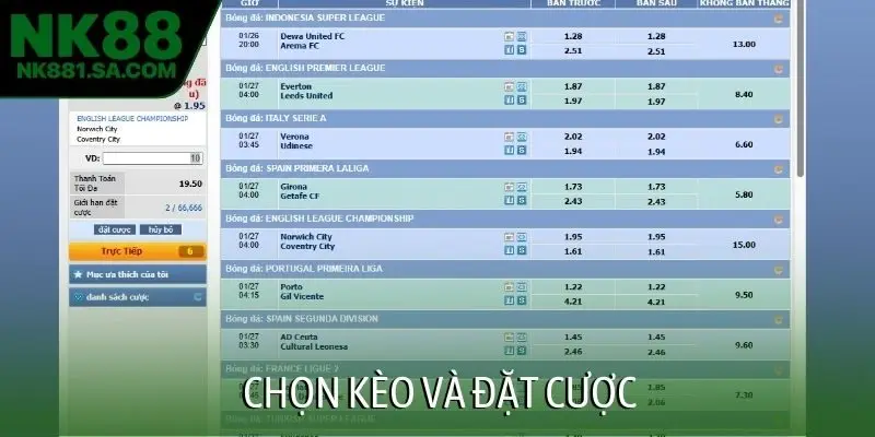 Chọn kèo và đặt cược